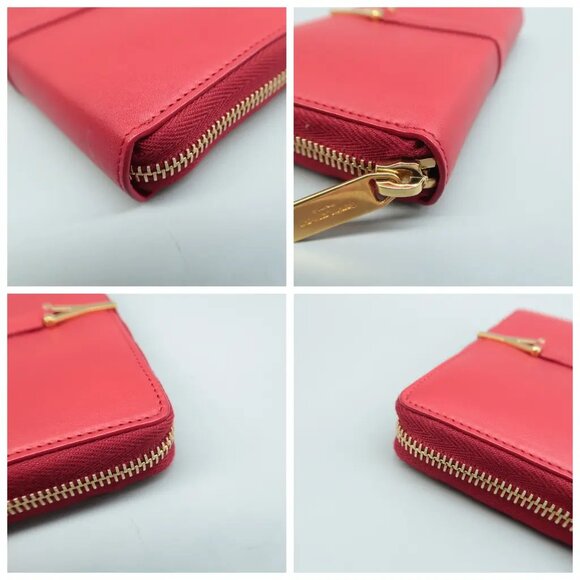 100% Authentic SAINT LAURENT Rive Gauche Red Leather Wallet - Picture 5 of 12